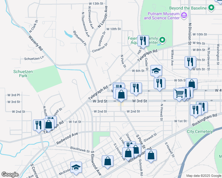 map of restaurants, bars, coffee shops, grocery stores, and more near 2222 West 4th Street in Davenport