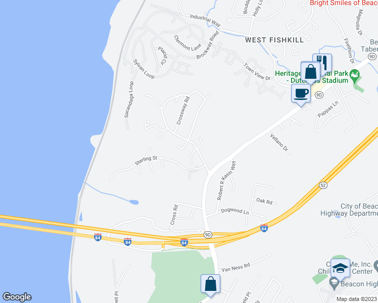 map of restaurants, bars, coffee shops, grocery stores, and more near 2 South Steuben Court in Beacon