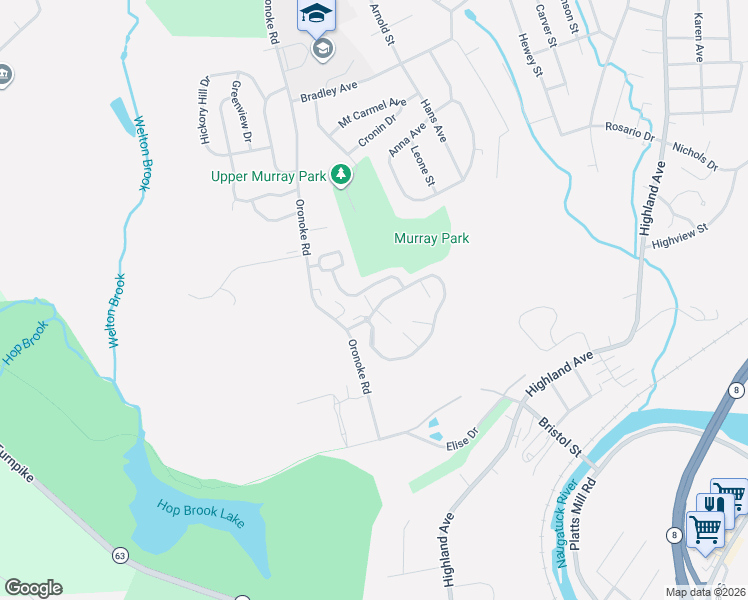 map of restaurants, bars, coffee shops, grocery stores, and more near 925 Oronoke Road in Waterbury