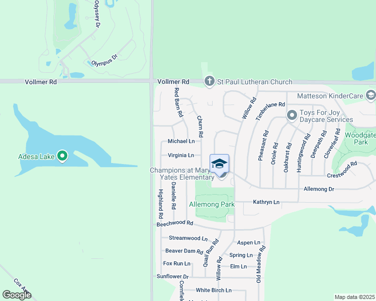 map of restaurants, bars, coffee shops, grocery stores, and more near 6245 Virginia Lane in Matteson
