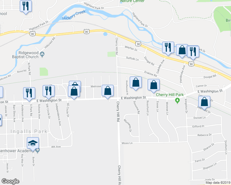 map of restaurants, bars, coffee shops, grocery stores, and more near 59 Cherry Hill Road in Joliet