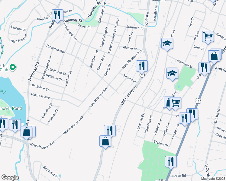 map of restaurants, bars, coffee shops, grocery stores, and more near 73 Lanouette Street Extension in Meriden