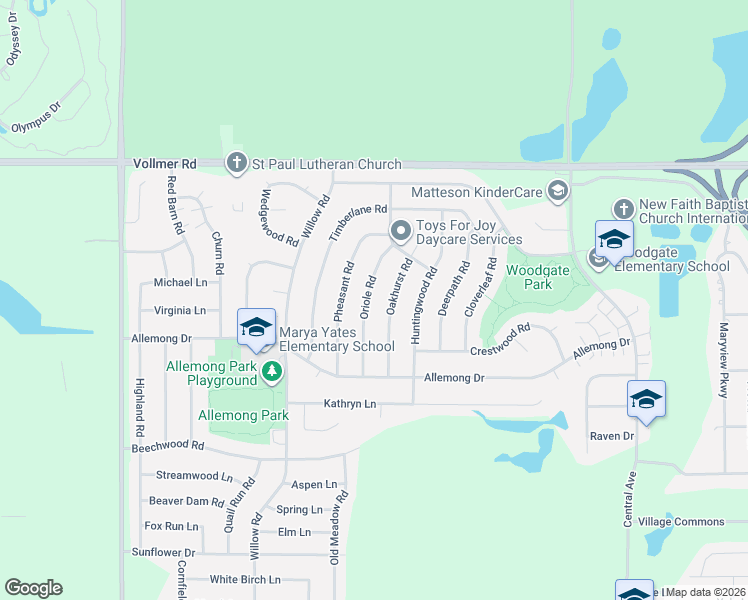 map of restaurants, bars, coffee shops, grocery stores, and more near 145 Oriole Road in Matteson