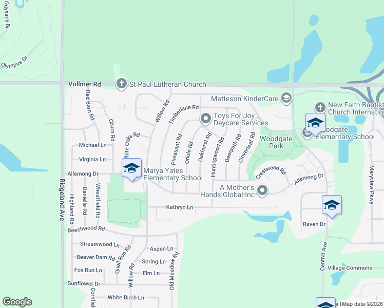 map of restaurants, bars, coffee shops, grocery stores, and more near 145 Oriole Road in Matteson