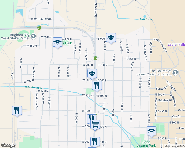 map of restaurants, bars, coffee shops, grocery stores, and more near 631 North Main Street in Brigham City