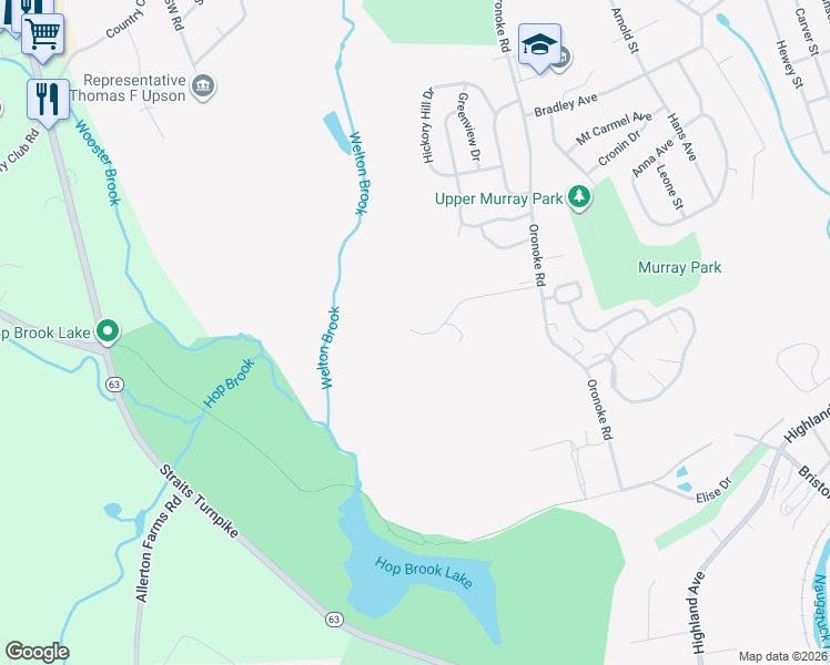 map of restaurants, bars, coffee shops, grocery stores, and more near 69 Taft Pointe in Waterbury