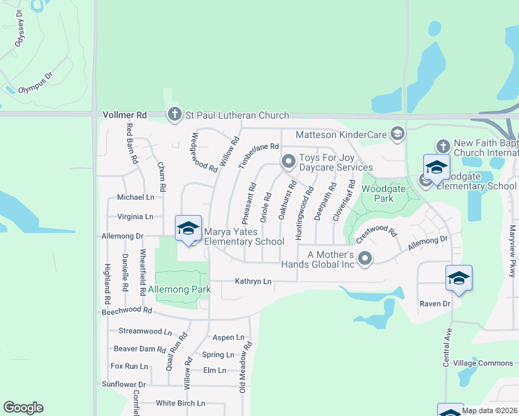 map of restaurants, bars, coffee shops, grocery stores, and more near 145 Oriole Road in Matteson