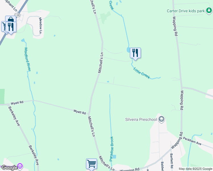 map of restaurants, bars, coffee shops, grocery stores, and more near 73 Fayal Lane in Middletown