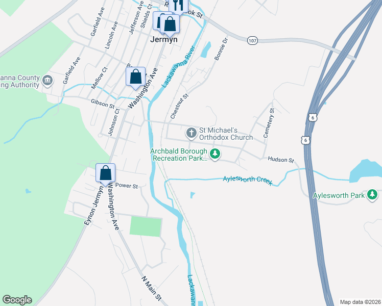map of restaurants, bars, coffee shops, grocery stores, and more near 309 Hudson Street in Jermyn