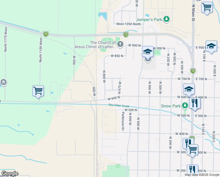 map of restaurants, bars, coffee shops, grocery stores, and more near 683 North 725 West in Brigham City