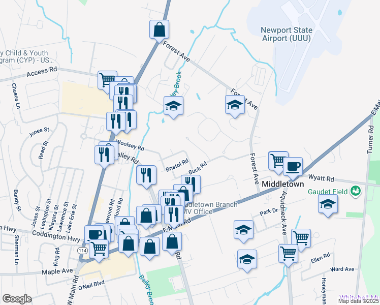 map of restaurants, bars, coffee shops, grocery stores, and more near 12 Sundown Lane in Middletown