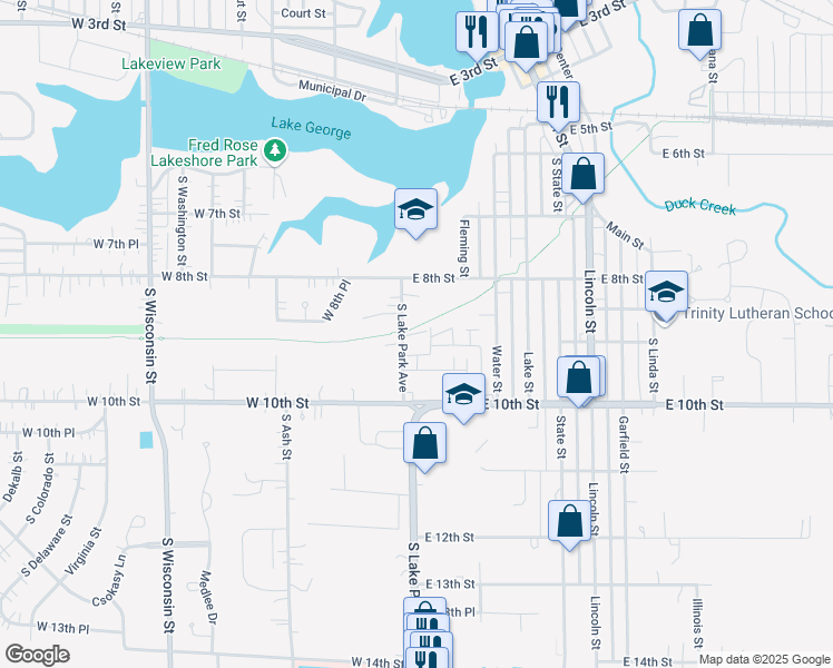 map of restaurants, bars, coffee shops, grocery stores, and more near 830 South Lake Park Avenue in Hobart
