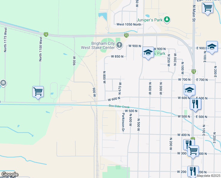 map of restaurants, bars, coffee shops, grocery stores, and more near 748 West 650 North in Brigham City