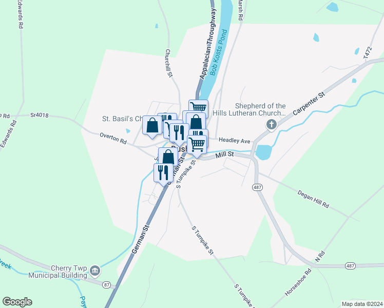 map of restaurants, bars, coffee shops, grocery stores, and more near in Dushore