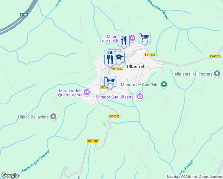 map of restaurants, bars, coffee shops, grocery stores, and more near 9 Carrer Pompeu Fabra in Ullastrell