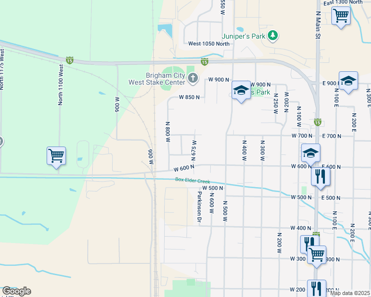 map of restaurants, bars, coffee shops, grocery stores, and more near 668 North 725 West in Brigham City