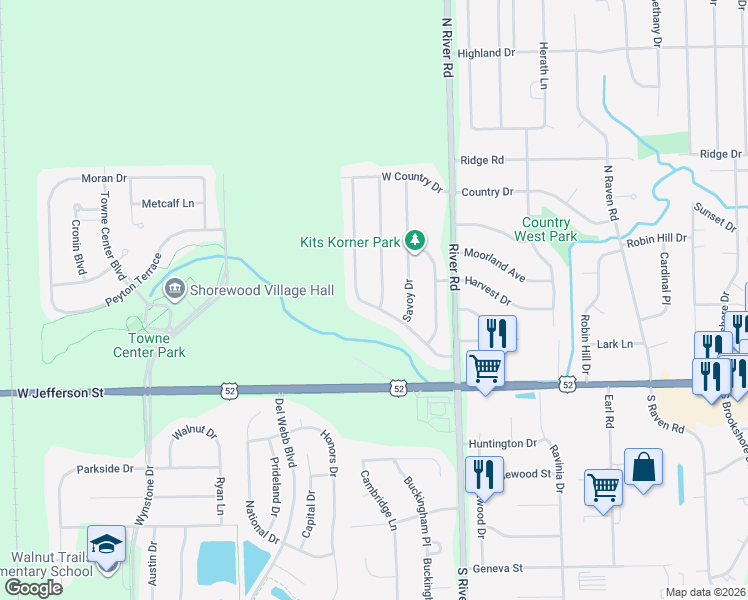 map of restaurants, bars, coffee shops, grocery stores, and more near 209 Thames Drive in Shorewood