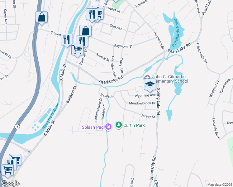 map of restaurants, bars, coffee shops, grocery stores, and more near 22 Brookview Avenue in Waterbury