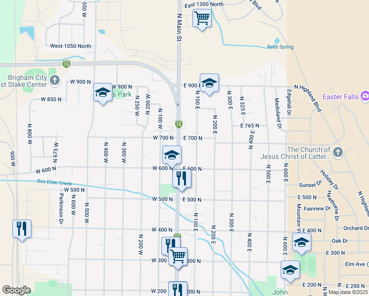 map of restaurants, bars, coffee shops, grocery stores, and more near 650 North Main Street in Brigham City