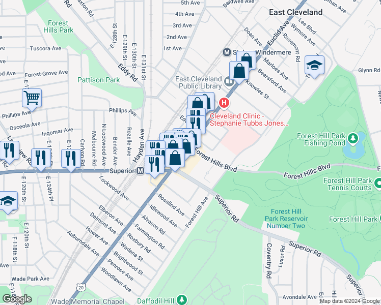 map of restaurants, bars, coffee shops, grocery stores, and more near 13618 U.S. 6 in East Cleveland