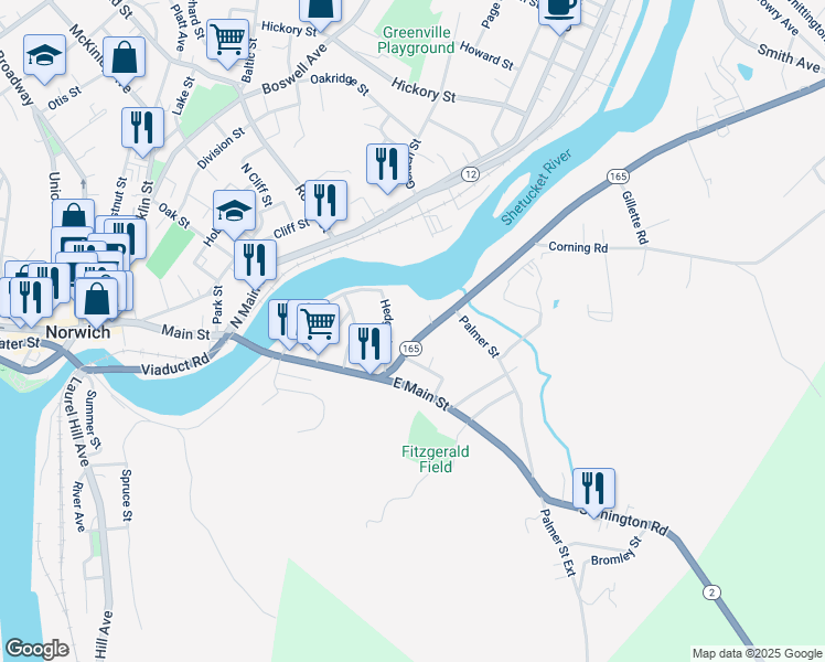 map of restaurants, bars, coffee shops, grocery stores, and more near 46 Hamilton Avenue in Norwich