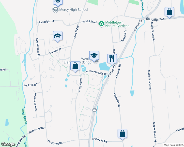map of restaurants, bars, coffee shops, grocery stores, and more near 14 Blue Spruce Street in Middletown