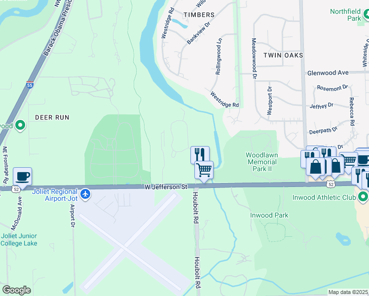 map of restaurants, bars, coffee shops, grocery stores, and more near 45 Stephen Lane in Joliet