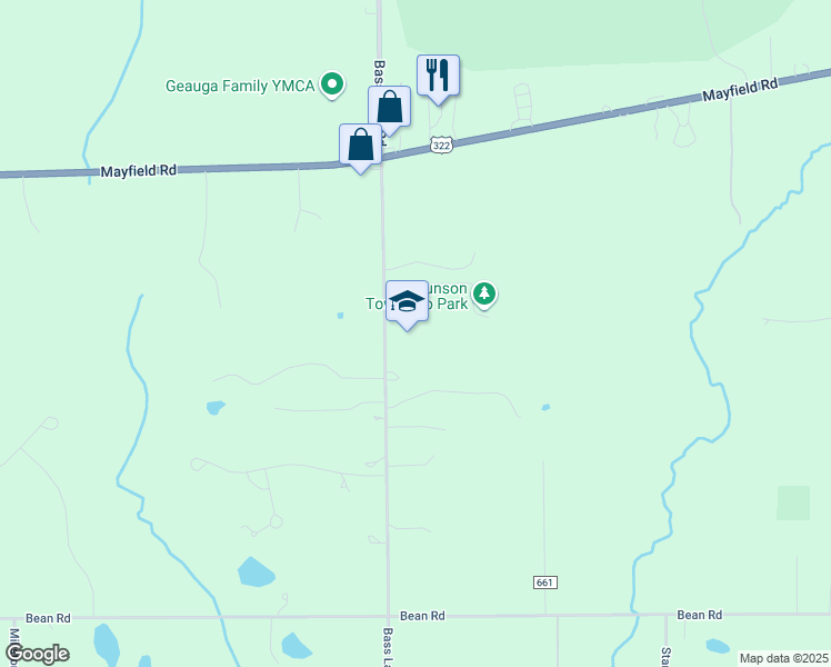 map of restaurants, bars, coffee shops, grocery stores, and more near 12687 Bass Lake Road in Chardon