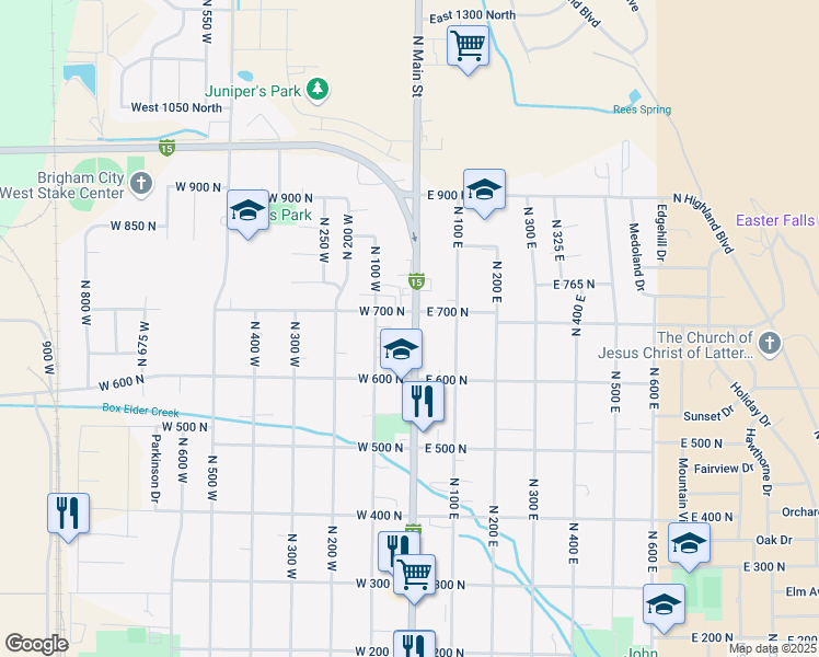 map of restaurants, bars, coffee shops, grocery stores, and more near 663 North Main Street in Brigham City