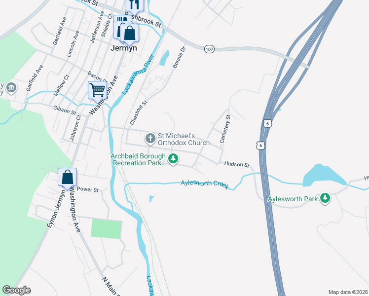 map of restaurants, bars, coffee shops, grocery stores, and more near 417 Hudson Street in Jermyn