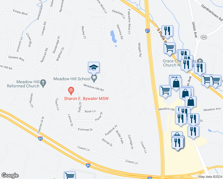 map of restaurants, bars, coffee shops, grocery stores, and more near 32-42 Meadow Hill Road in Newburgh