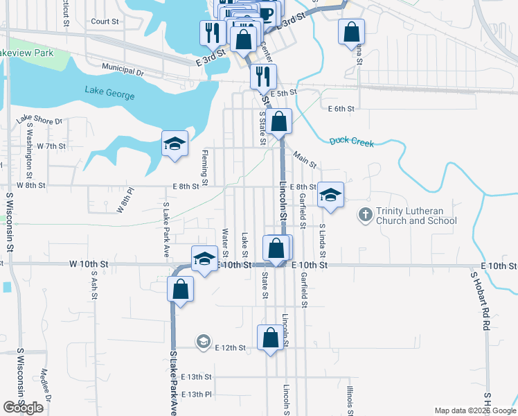 map of restaurants, bars, coffee shops, grocery stores, and more near 822 State St in Hobart
