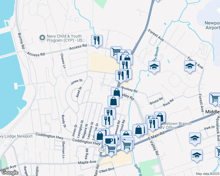 map of restaurants, bars, coffee shops, grocery stores, and more near 6 Harbor Village Drive in Middletown