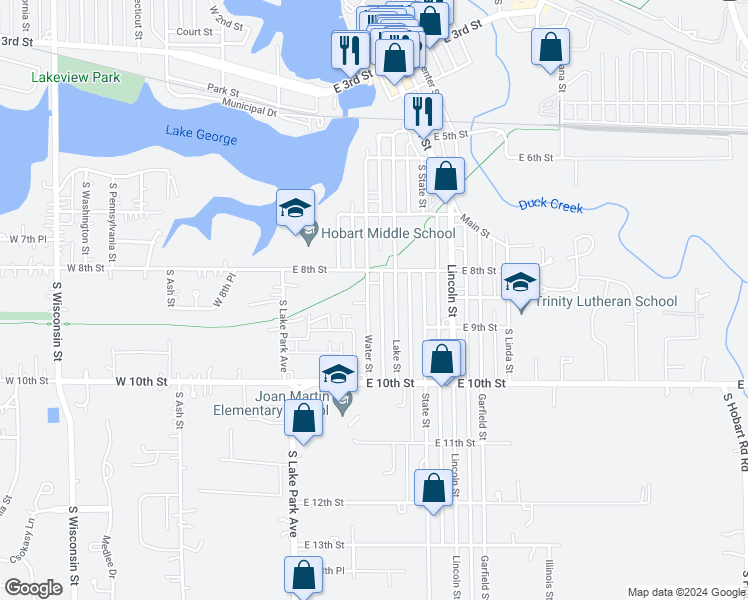 map of restaurants, bars, coffee shops, grocery stores, and more near 827 Water Street in Hobart