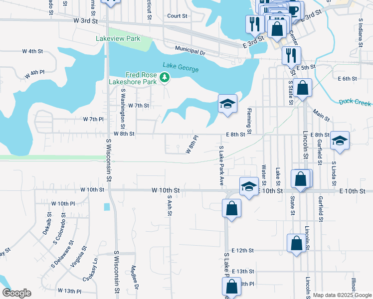 map of restaurants, bars, coffee shops, grocery stores, and more near 228 West 8th Place in Hobart