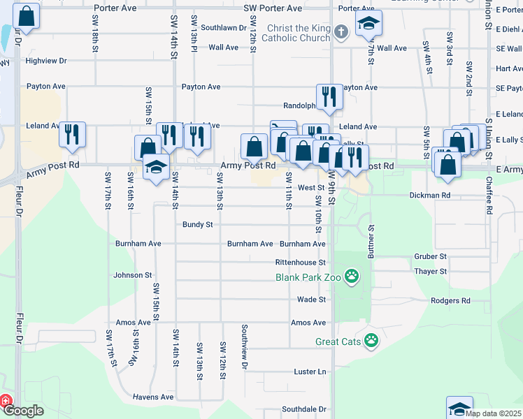 map of restaurants, bars, coffee shops, grocery stores, and more near 1134 Geil Avenue in Des Moines