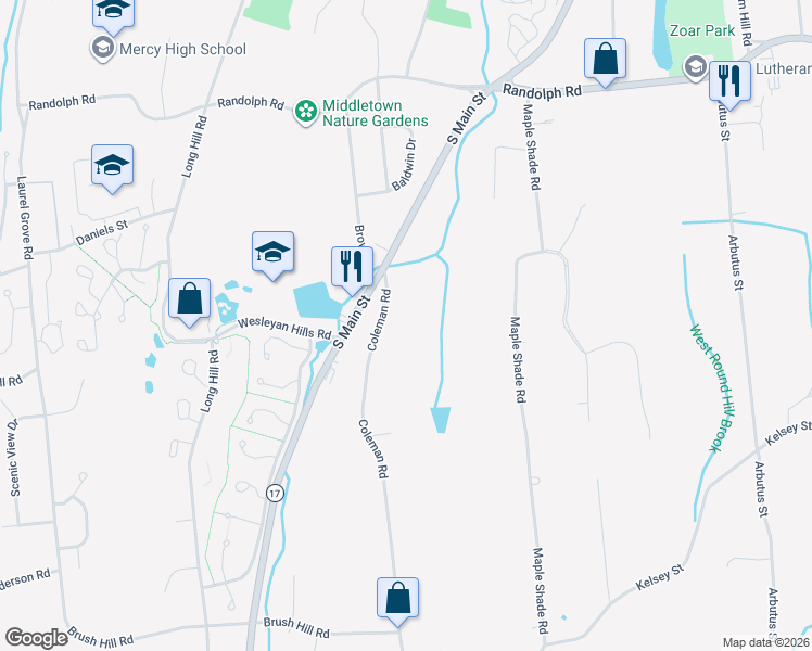 map of restaurants, bars, coffee shops, grocery stores, and more near 100 Coleman Road in Middletown