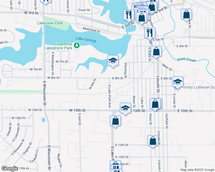 map of restaurants, bars, coffee shops, grocery stores, and more near 830 South Lake Park Avenue in Hobart