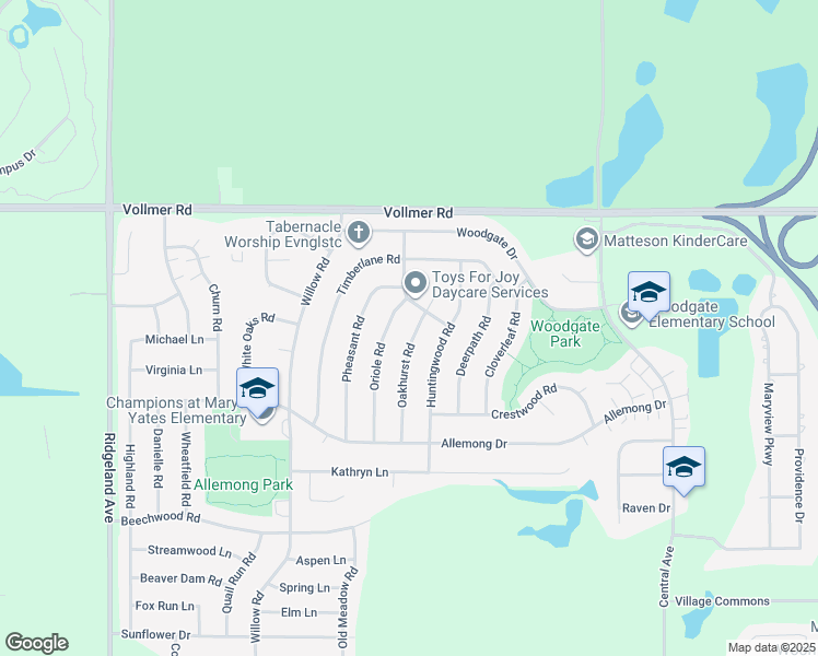 map of restaurants, bars, coffee shops, grocery stores, and more near 101 Oakhurst Road in Matteson