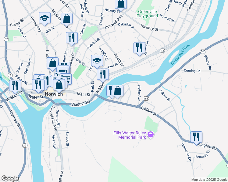 map of restaurants, bars, coffee shops, grocery stores, and more near 214 Talman Street Extension in Norwich