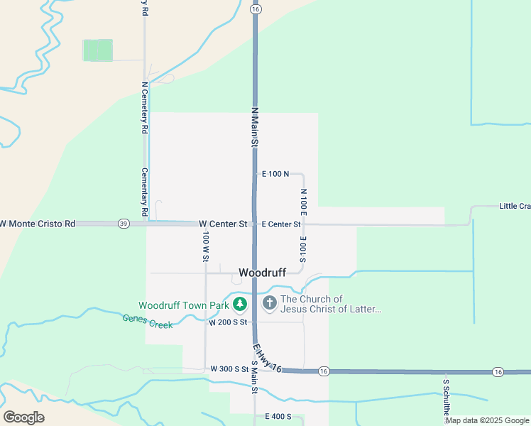 map of restaurants, bars, coffee shops, grocery stores, and more near 10 East Center Street in Woodruff
