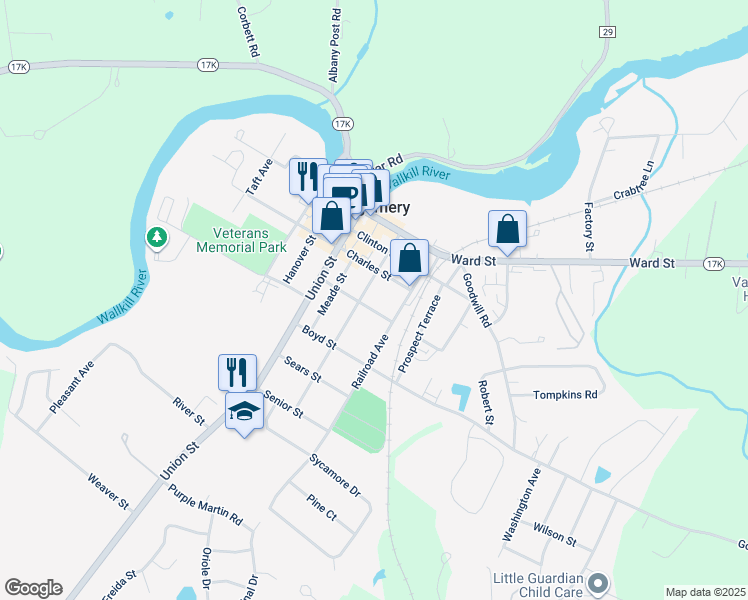 map of restaurants, bars, coffee shops, grocery stores, and more near 49 Wallkill Avenue in Montgomery
