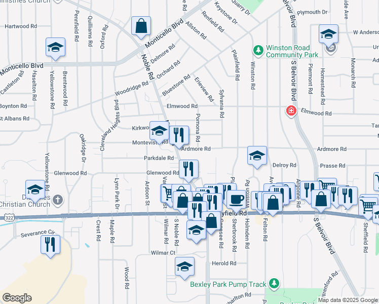 map of restaurants, bars, coffee shops, grocery stores, and more near 3954 Ardmore Road in Cleveland Heights