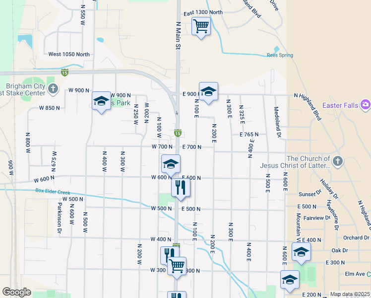 map of restaurants, bars, coffee shops, grocery stores, and more near 663 North Main Street in Brigham City