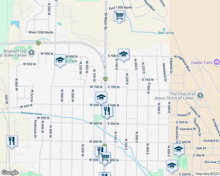 map of restaurants, bars, coffee shops, grocery stores, and more near 663 North Main Street in Brigham City