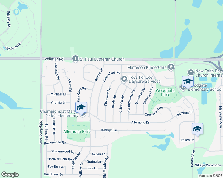 map of restaurants, bars, coffee shops, grocery stores, and more near 51 Pheasant Road in Matteson