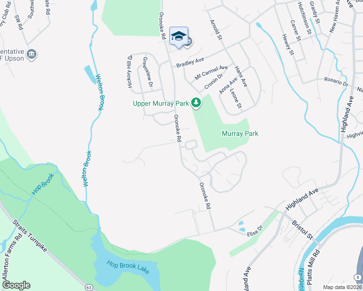 map of restaurants, bars, coffee shops, grocery stores, and more near 827 Oronoke Road in Waterbury