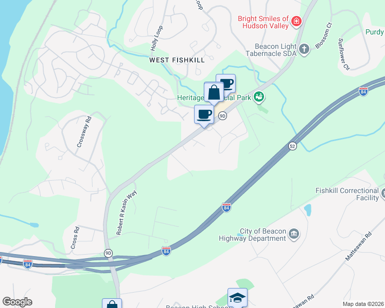 map of restaurants, bars, coffee shops, grocery stores, and more near 6-11 Kosova Lane in Wappingers Falls