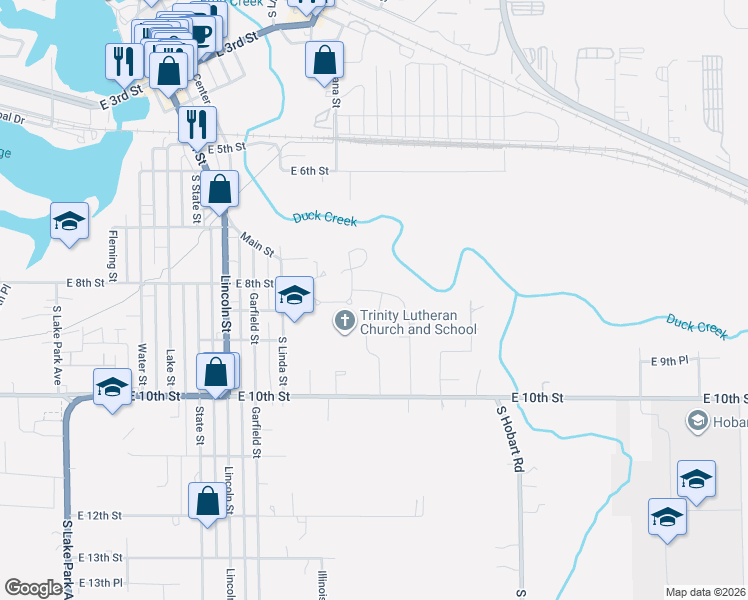 map of restaurants, bars, coffee shops, grocery stores, and more near 822 Luther Drive in Hobart