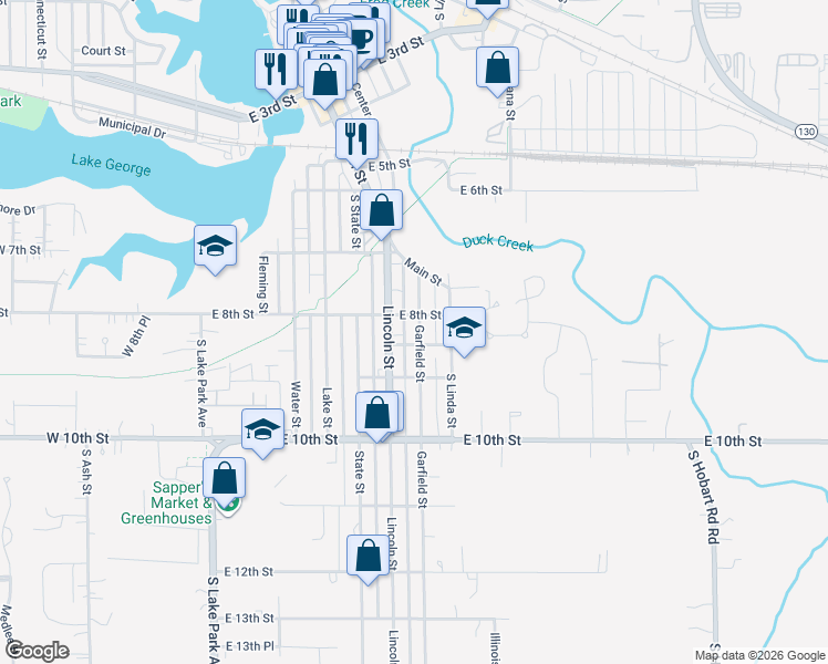 map of restaurants, bars, coffee shops, grocery stores, and more near 812 Garfield Street in Hobart